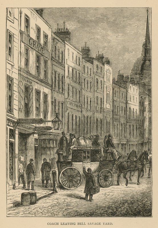 Trener forlater Bell Savage Yard, London av English School