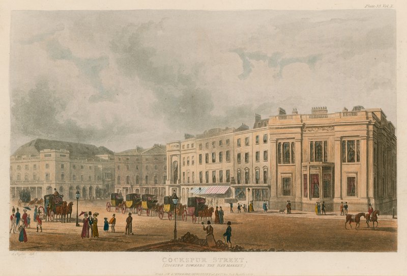 Cockspur Street, London, ser mot Haymarket av English School