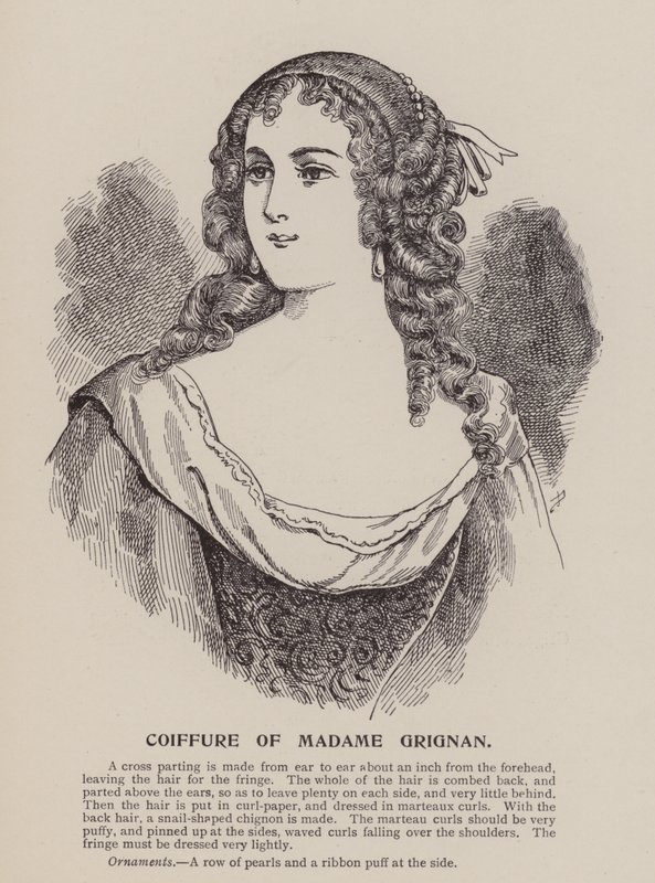 Frisyre til Madame Grignan (gravering) av English School