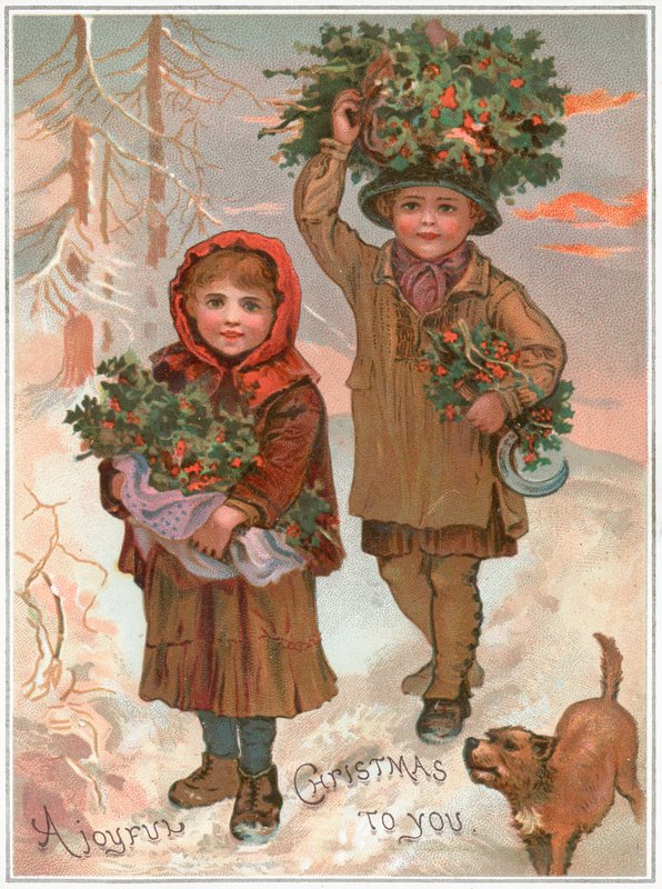 Samler Holly i snøen, julekort av English School