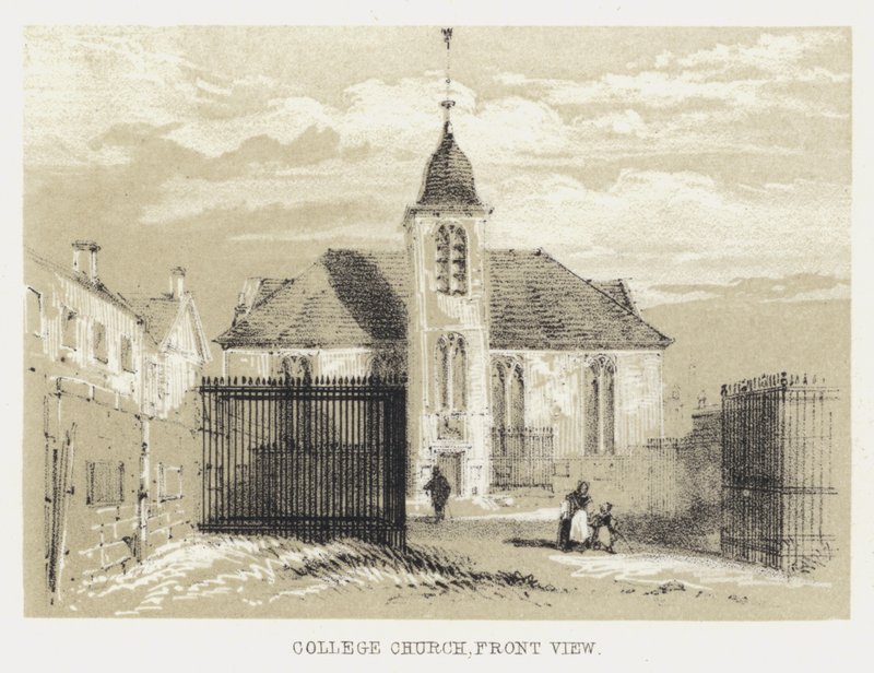 College Church, sett forfra (gravering) av English School