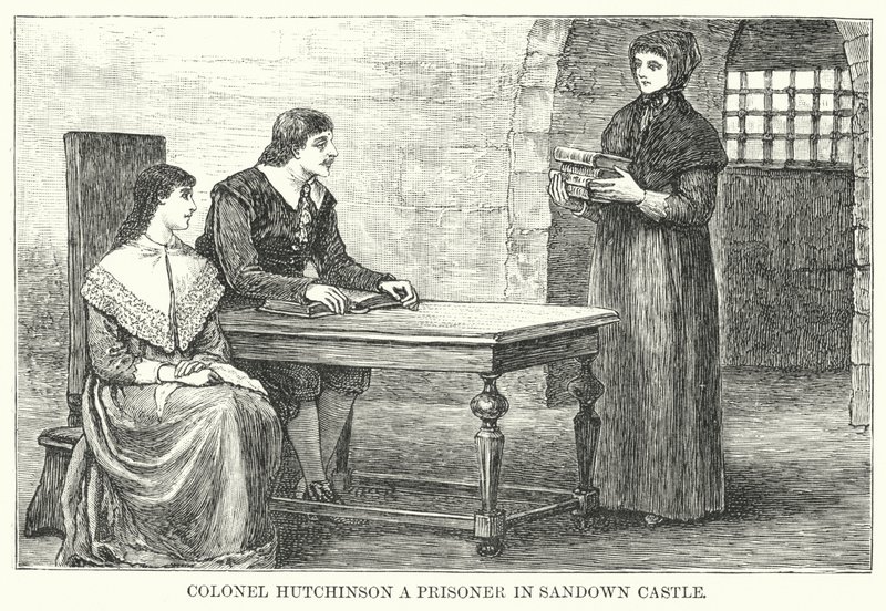 Oberst Hutchinson en fange i Sandown Castle (gravering) av English School