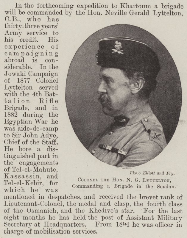 Oberst den ærede NG Lyttelton, kommanderte en brigade i Soudan (gravering) av English School