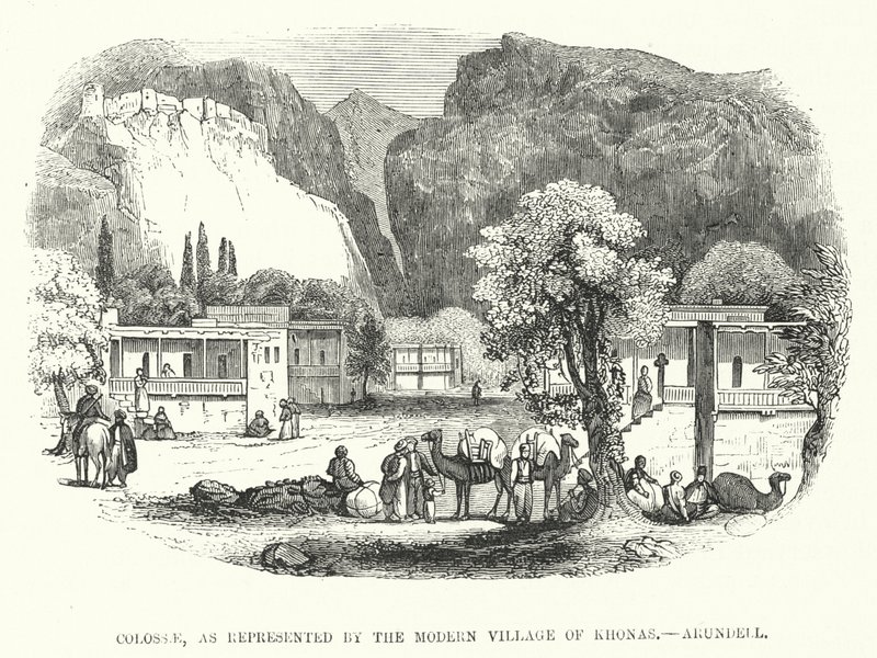 Colossae, som representert av den moderne landsbyen Khonas, Arundell (gravering) av English School