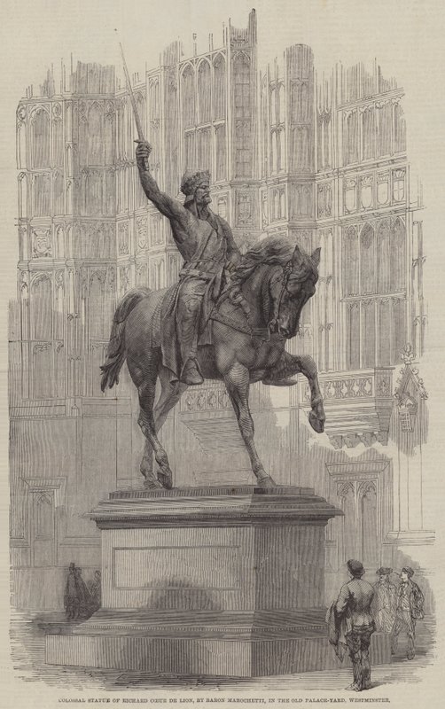 Kolossal statue av Richard Coeur de Lion, av baron Marochetti, i Old Palace-Yard, Westminster (gravering) av English School
