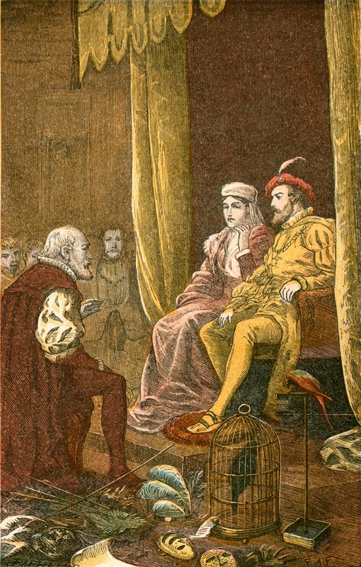 Columbus mottatt av Ferdinand og Isabella av English School