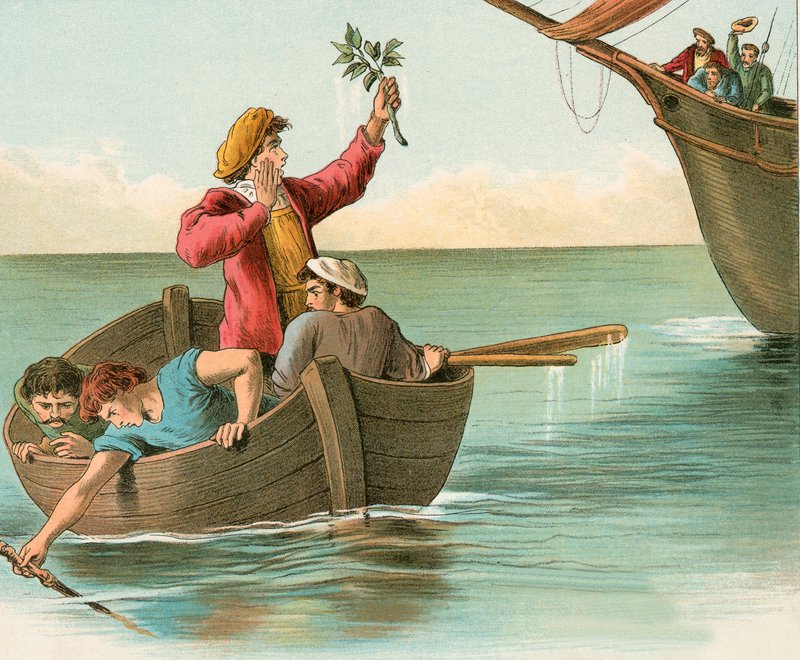 Columbus sine sjømenn finner tegn til land av English School
