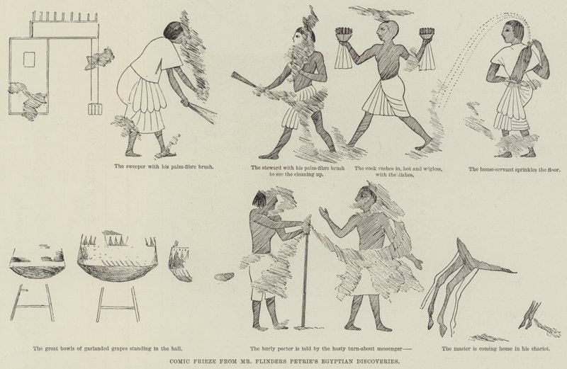 Tegneseriefrise fra Mr Flinders Petries egyptiske oppdagelser (gravering) av English School