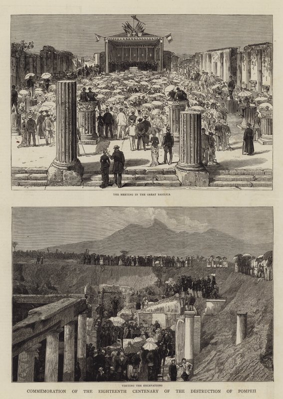 Markering av det attende århundre for ødeleggelsen av Pompeii (gravering) av English School
