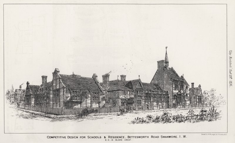 Konkurransedyktig design for skoler og bolig, Bettesworth Road, Swanwore, Isle of Wight (gravering) av English School