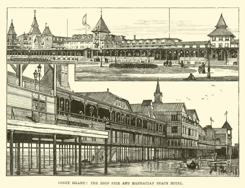 Coney Island, Iron Pier og Manhattan Beach Hotel av English School