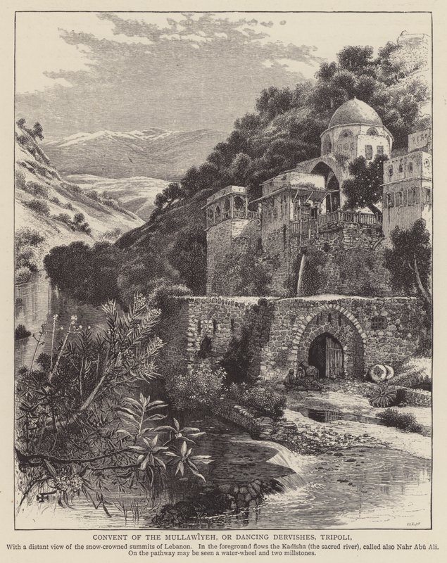 Mullawiyeh-klosteret, eller dansende dervisjer, Tripoli (gravering) av English School