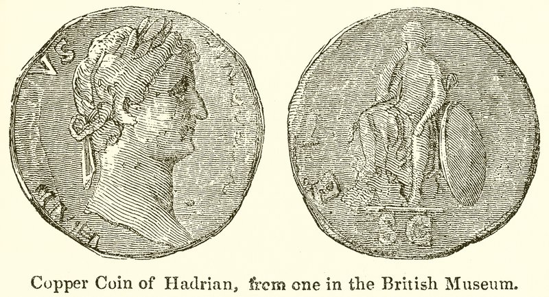 Kobbermynt av Hadrian, fra en i British Museum av English School