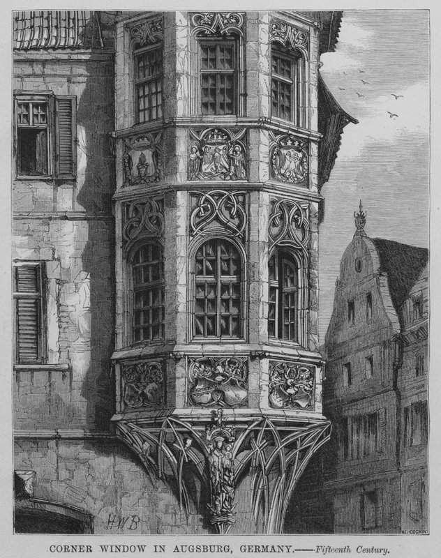 Hjørnevindu i Augsburg, Tyskland (gravering) av English School