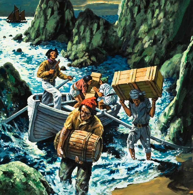 Cornish smuglerscene av English School