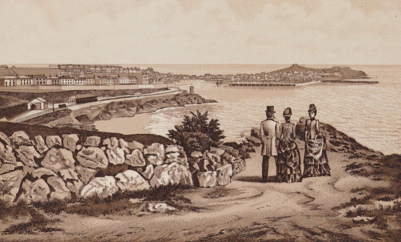 Cornwall: St Ives fra sør (litho) av English School