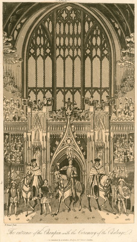 Kroningsbankett for kong George IV i Westminster Hall, 17. juli 1821; Inngangen til mesteren med seremonien for utfordringen av English School