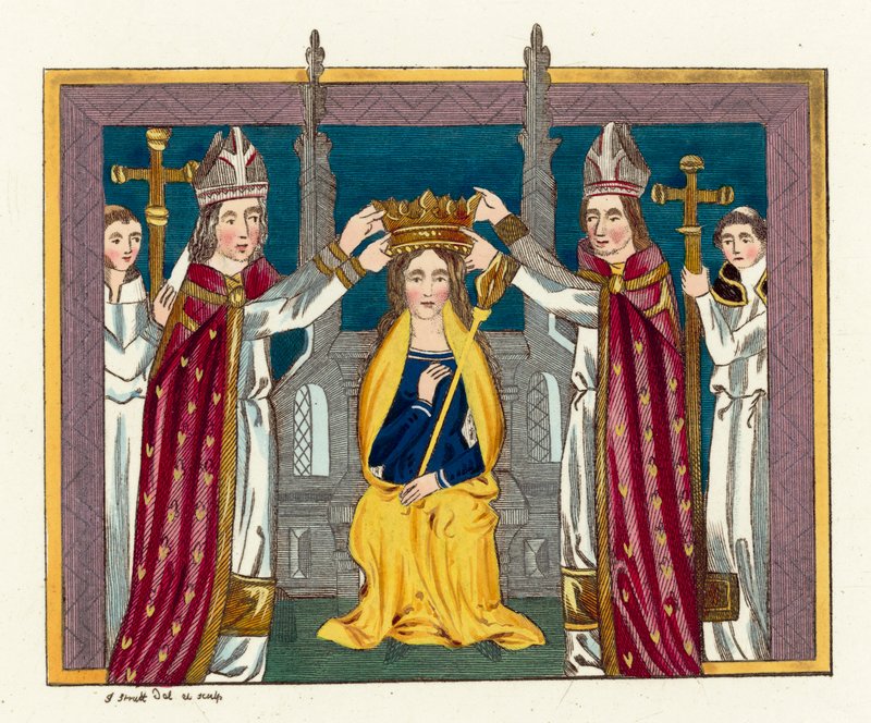 Kroning av Anne of Bohemia (farget gravering) av English School
