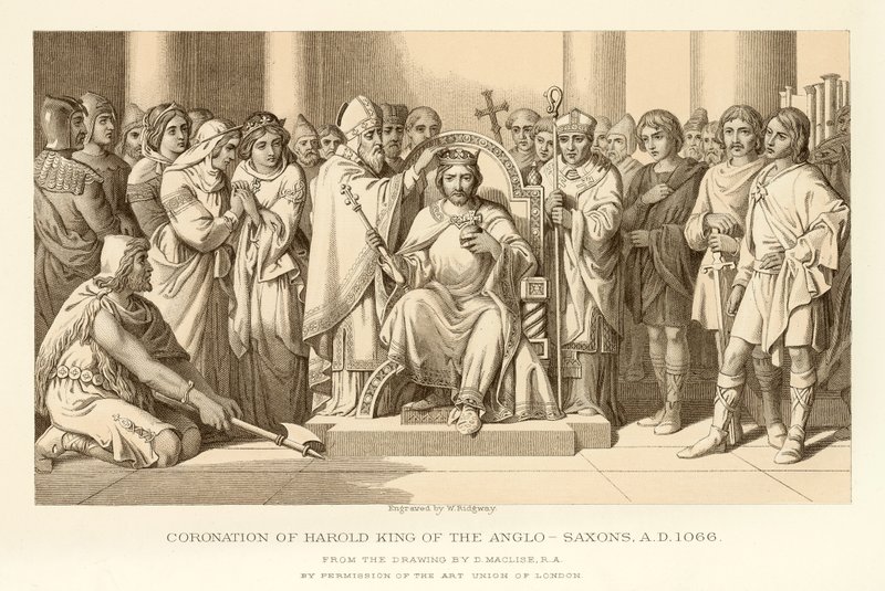 Kroningen av Harold King of the Anglo Saxons av English School