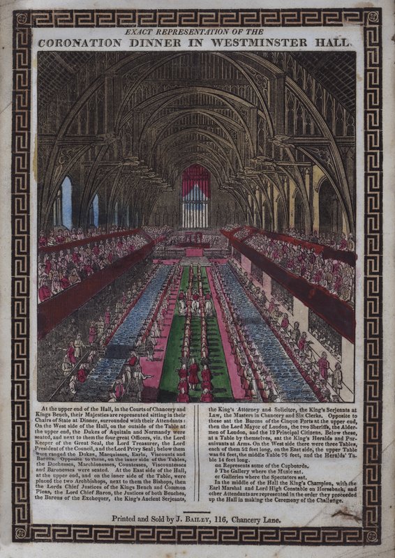 Kroning av hans Majestet [dvs. George III] i Westminster (farget tresnitt) av English School