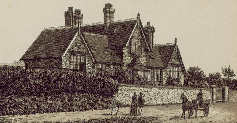 Cottage Hospital, Petersfield (litho) av English School