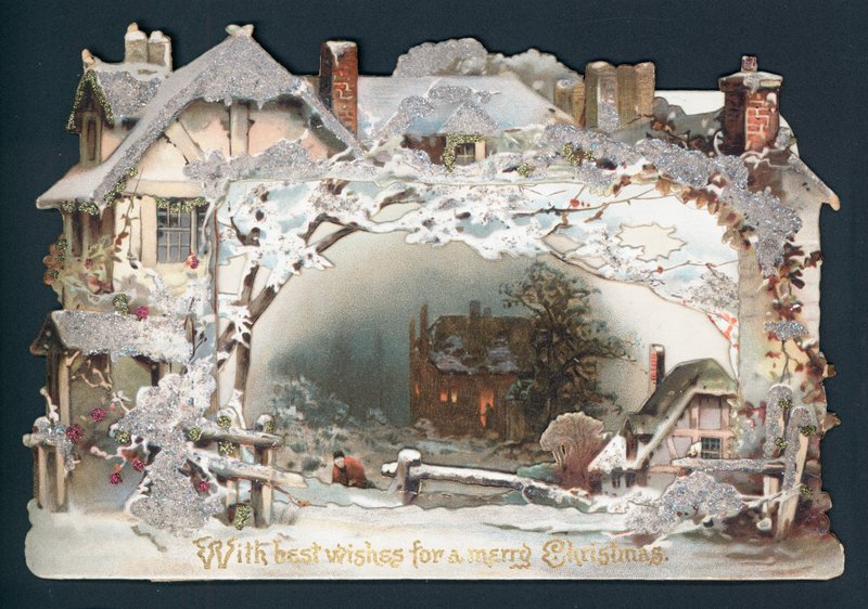 Cottage Snow Scene, julekort av English School