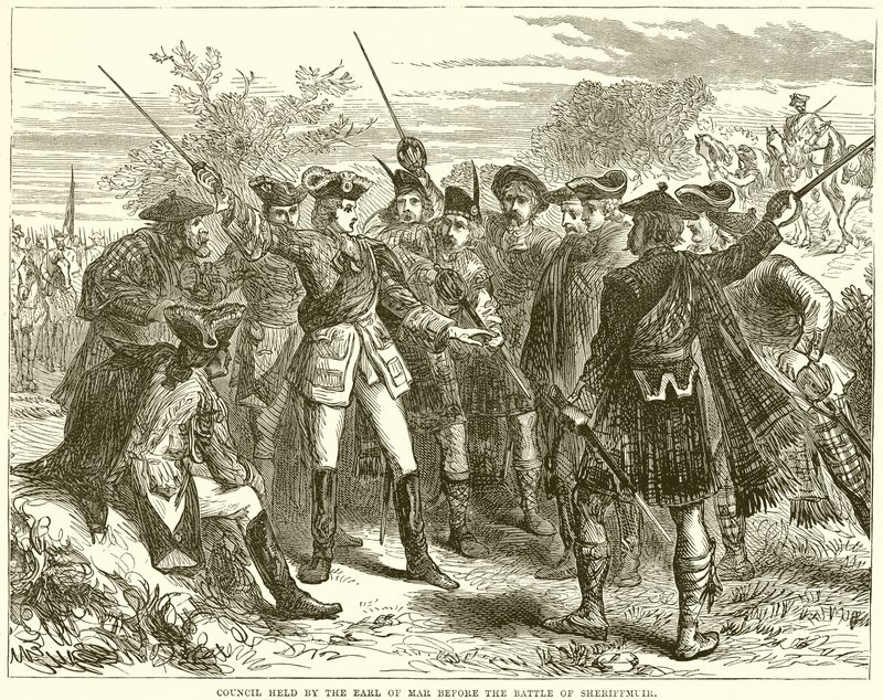 Råd holdt av jarlen av Mar før slaget ved Sheriffmuir av English School