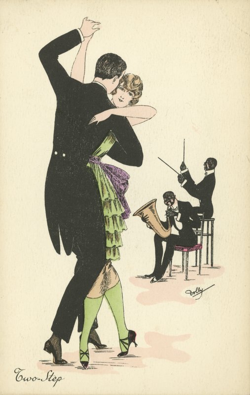 Par som danser Two Step (farget litho) av English School