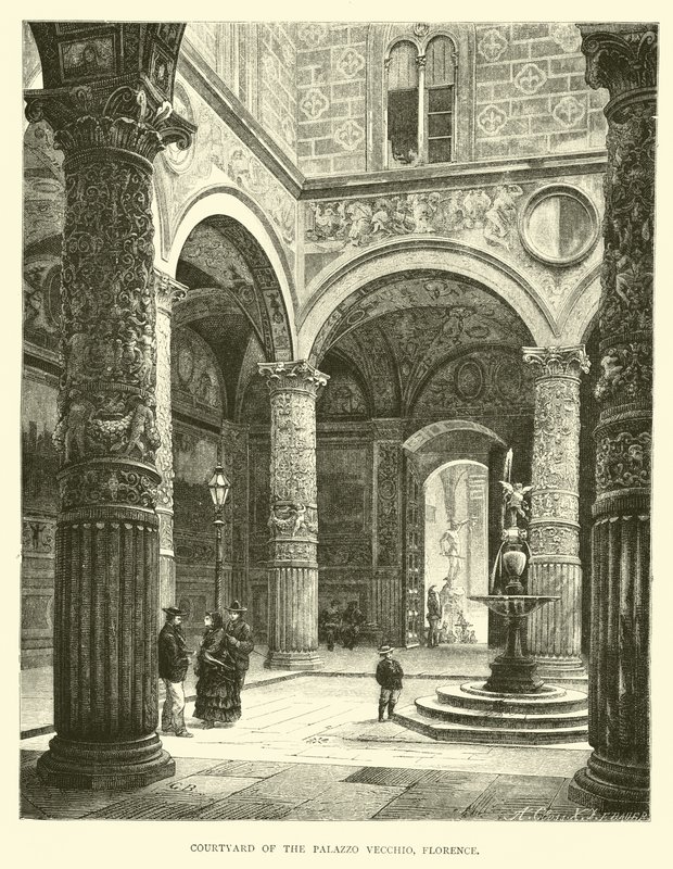 Gårdsplassen til Palazzo Vecchio, Firenze av English School