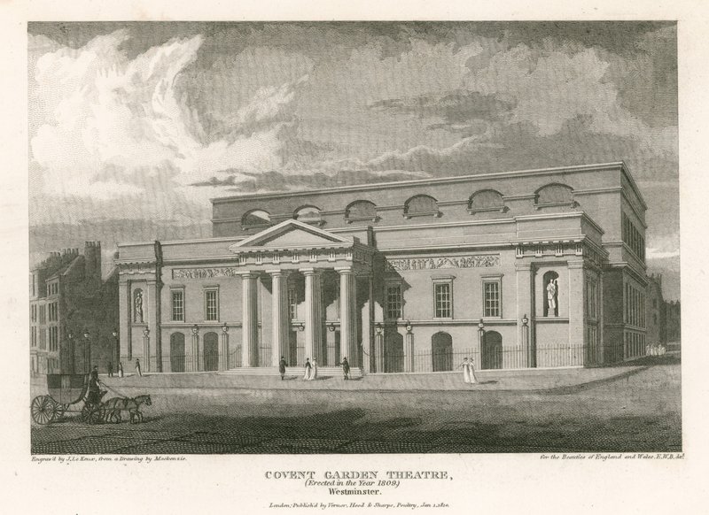 Covent Garden Theatre, Westminster, London (gravering) av English School