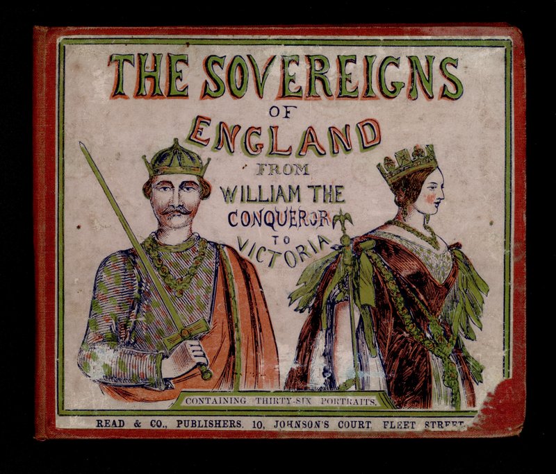 Omslagsillustrasjon for The Sovereigns of England (farget gravering) av English School