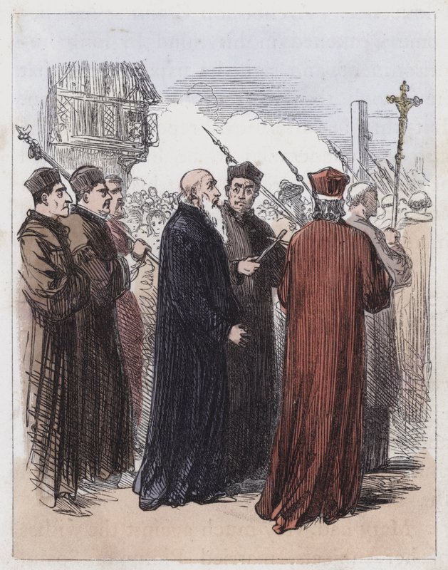 Cranmer førte til henrettelse (farget gravering) av English School