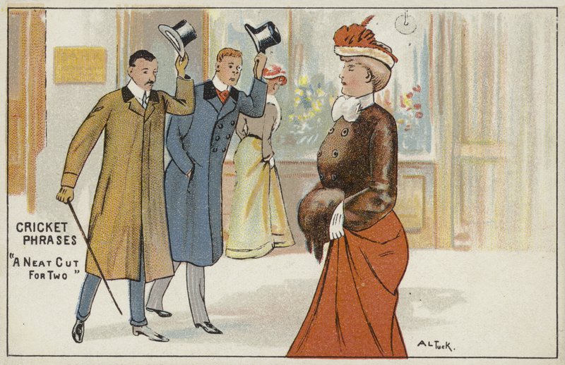 Cricket-setninger: "en pent snitt for to" (chromolitho) av English School