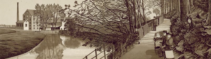 Croydon: Bridle Path to Beddington by the River Wandle, Waddon Mills (litho) av English School