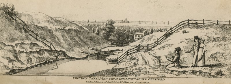 Croydon Canal-utsikt fra slusene over Deptford av English School