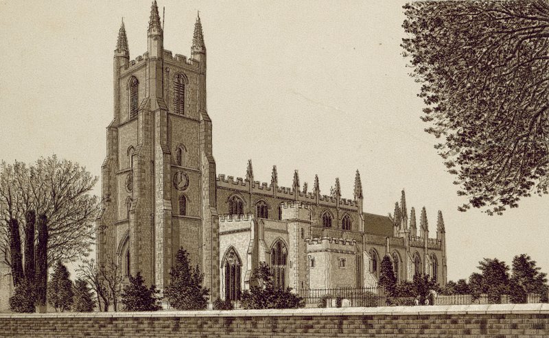 Croydon: Croydon Parish Church (litho) av English School