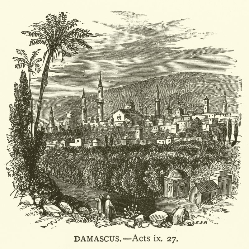 Damaskus, Apostlenes gjerninger, ix, 27 (gravering) av English School