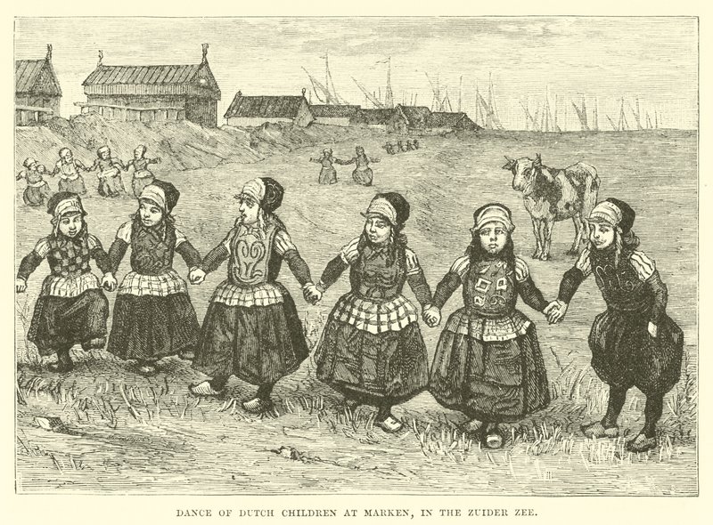 Dans av nederlandske barn på Marken, i Zuider Zee av English School
