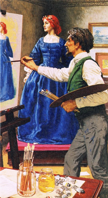 Dante Gabriel Rossetti maler Elizabel Siddal, senere for å bli hans kone av English School