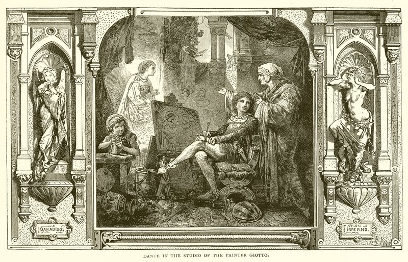 Dante i studioet til maleren Giotto av English School