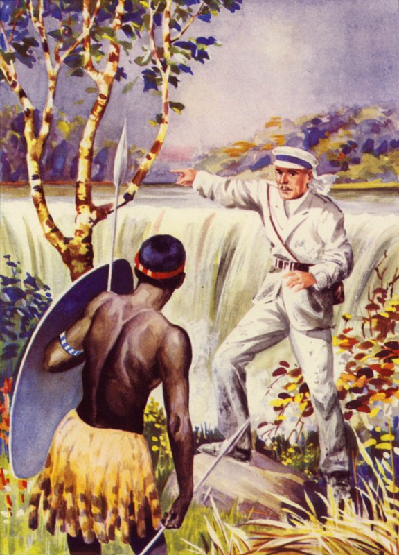 David Livingstone ved Victoria Falls (farge litho) av English School