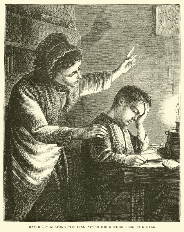 David Livingstone studerer etter at han kom tilbake fra bruket av English School
