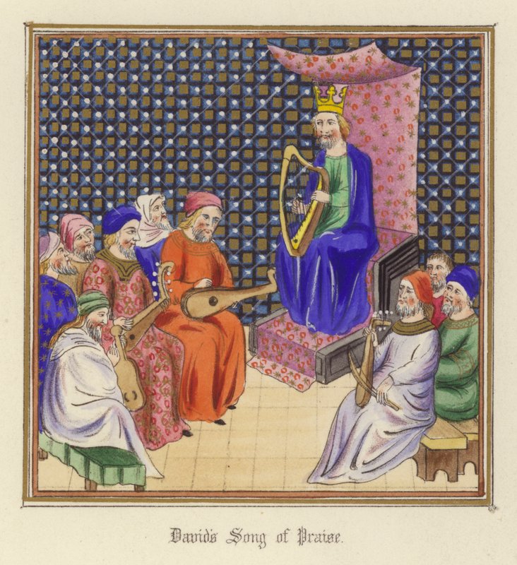 Davids lovsang (farge litho) av English School