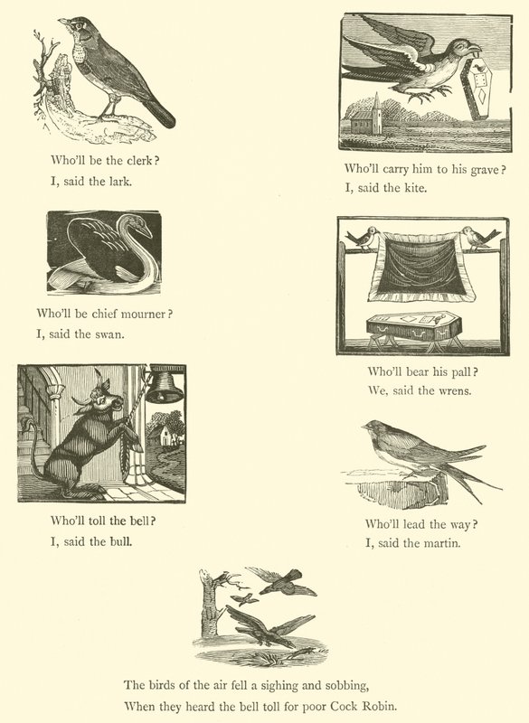 Cock Robins død og begravelse (tresnitt) av English School