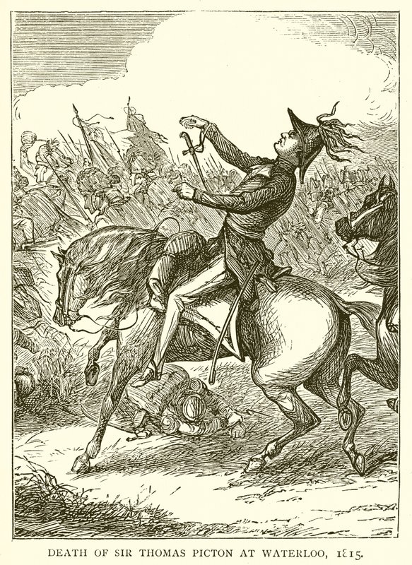 Sir Thomas Pictons død ved Waterloo, 1815 av English School