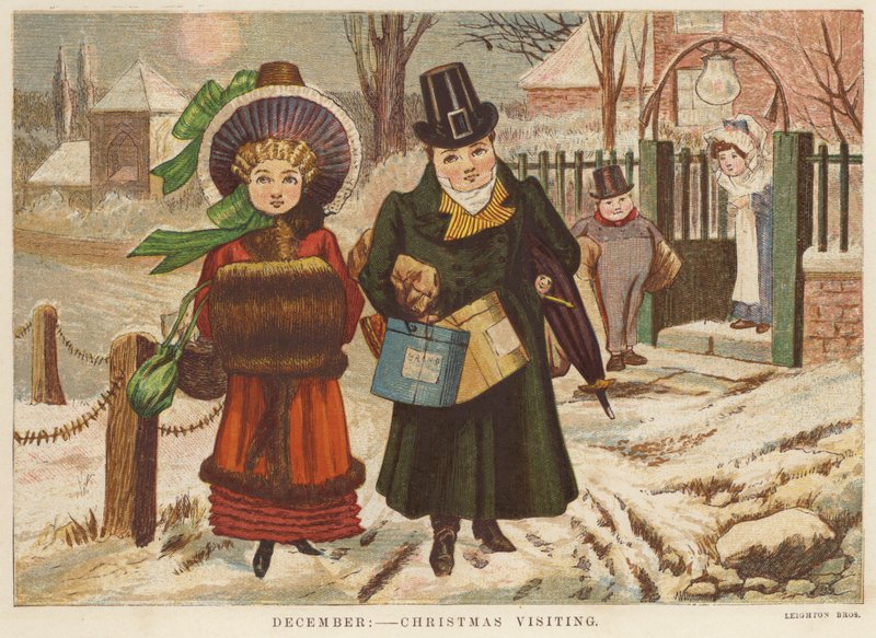 Desember: Julebesøk (farge litho) av English School