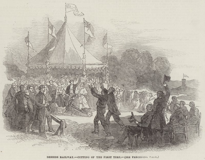 Deeside Railway, kutting av den første torven (gravering) av English School