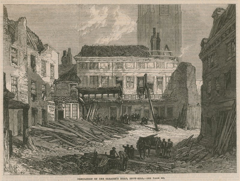 Riving av Saracens Head, Snow Hill, London av English School