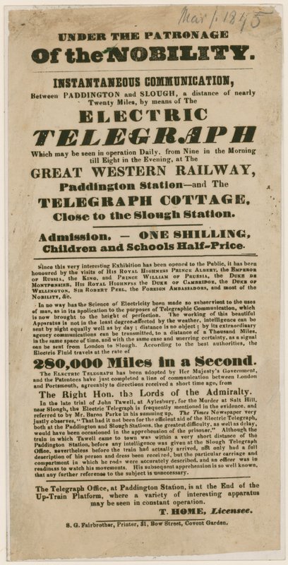 Demonstrasjon av den elektriske telegrafen, 1845 av English School
