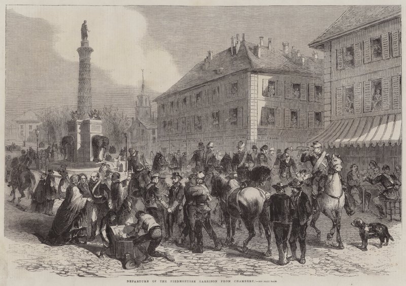 Avgang fra den piemontesiske garnisonen fra Chambery (gravering) av English School